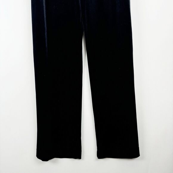 WHBM Velvet Wide Leg Women's Black Velour Pull On Stretch Mid Rise Pants Large - Picture 3 of 16